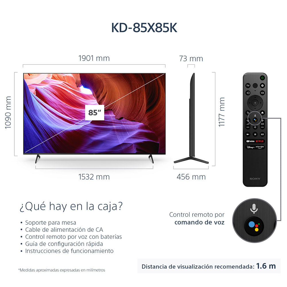 X85K, 4K Ultra HD, Alto rango dinámico (HDR), Smart TV (Google TV)